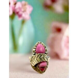 Pink Cotton Candy Turquoise  Leaf Sterling Ring Size 9